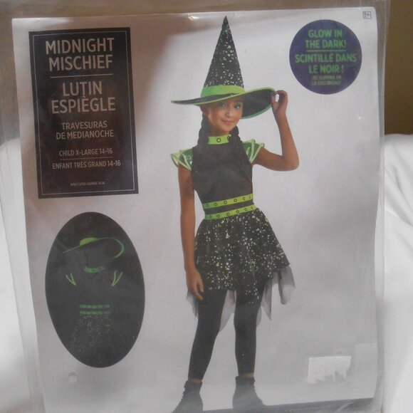 NEW GIRLS SZ XL 14-16 MIDNIGHT MISCHIEF WITCH HALLOWEEN COSTUME GLOW IN THE DARK - Picture 1 of 9